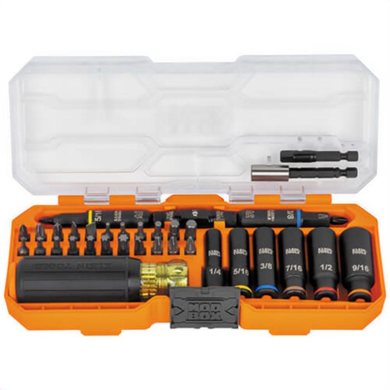Klein 32502HD Knect Impact-Rated Screwdriver and Socket Set with Case, Steel, Yellow/Black, 4.3 in L Handle, 41 pc