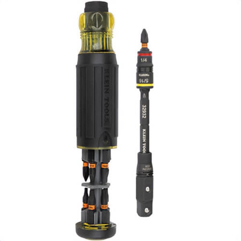 Klein 32516HD Knect 16-in-1 Impact Rated Hybrid Screwdriver/Nut Driver, Steel Barrel, Yellow/Black, 16 pc