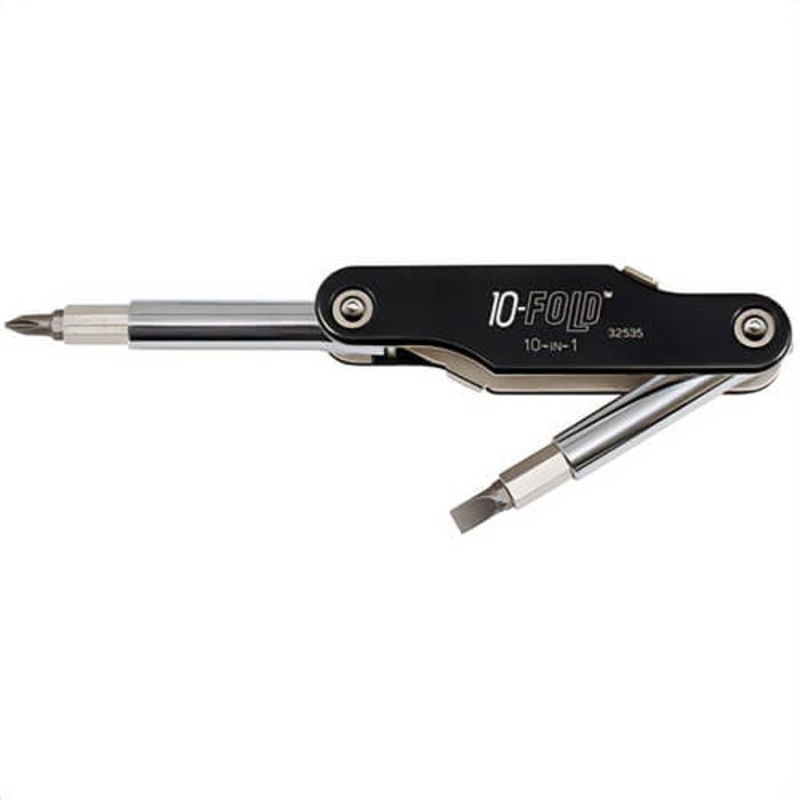 Klein 32535 10-Fold Multi-Bit Screwdriver/Nut Driver, 10-in-1 Folding, Imperial, Phillips/Robertson Square Recess/Slotted/Torx Bit, 9-3/4 in OAL