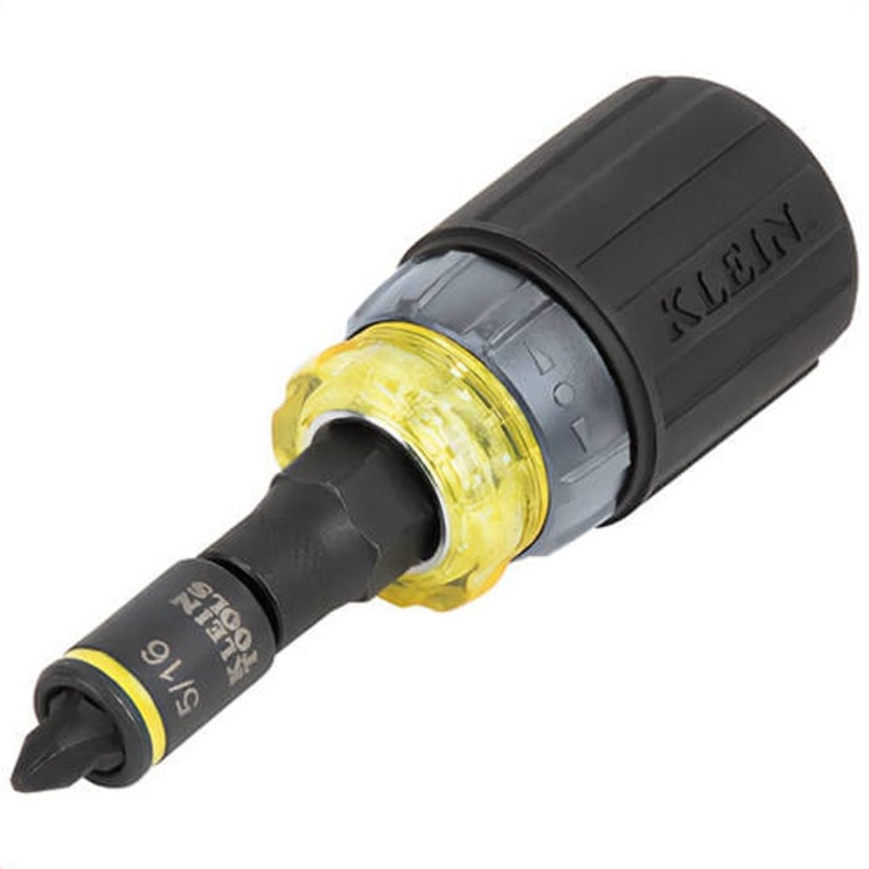 Klein 32561HDRT Knect 7-in-1 Ratcheting Impact-Rated Stubby Screwdriver/Nut Driver, Steel, Yellow/Black
