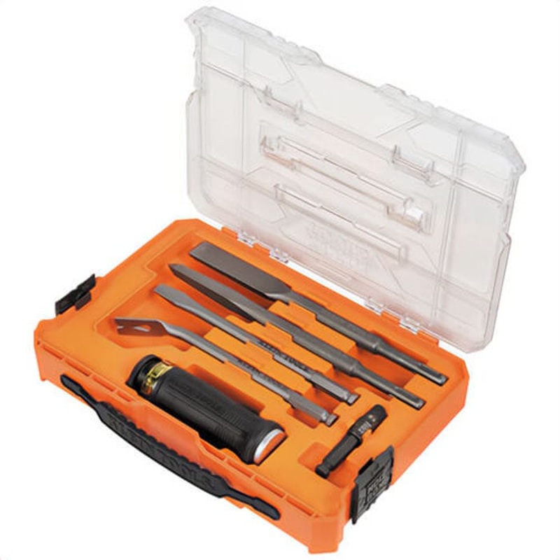 Klein 32755SD SDS Demolition Driver Set, Steel, Yellow/Black, 1.6 in dia Handle, 8 in Shank, 7 pc