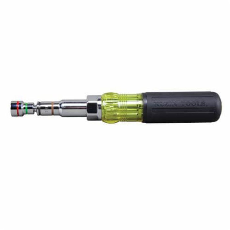 Klein 32807MAG 7-in-1 Multi-Bit Nut Driver, 1/4 in, 5/16 in, 11/32 in, 3/8 in, 1/2 in, 7/16 in, 9/16 in, Black Cushion Grip Handle