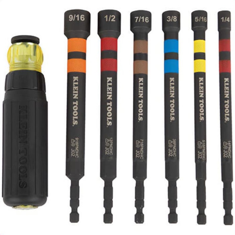Klein 32950 Hollow Magnetic Color-Coded Ratcheting Power Nut Driver, 6 Sizes, 7 pc
