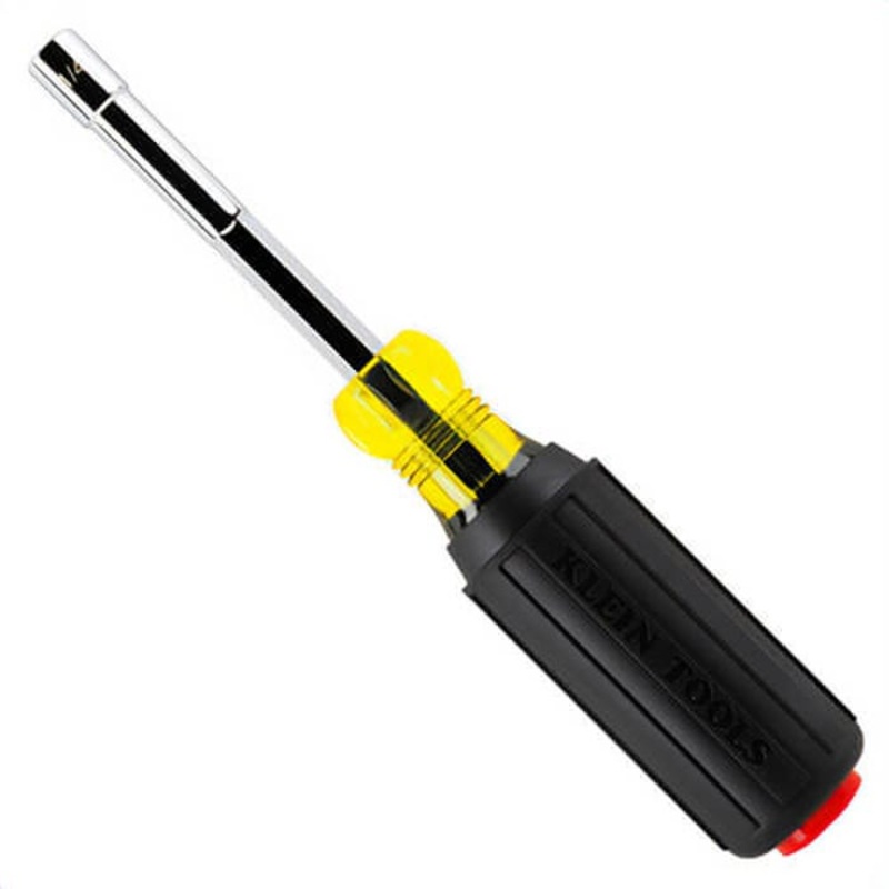 Klein 65414 Color-Coded Hollow-Shaft Heavy-Duty Nut Driver, Alloy Steel, Red, 1.25 in Handle, 3.5 in Shaft, 1/4 in