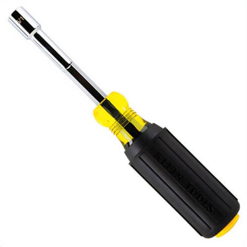 Klein 654516 Color-Coded Hollow-Shaft Heavy-Duty Nut Driver, Alloy Steel, Yellow, 1.25 in Handle, 3.5 in Shaft, 5/16 in
