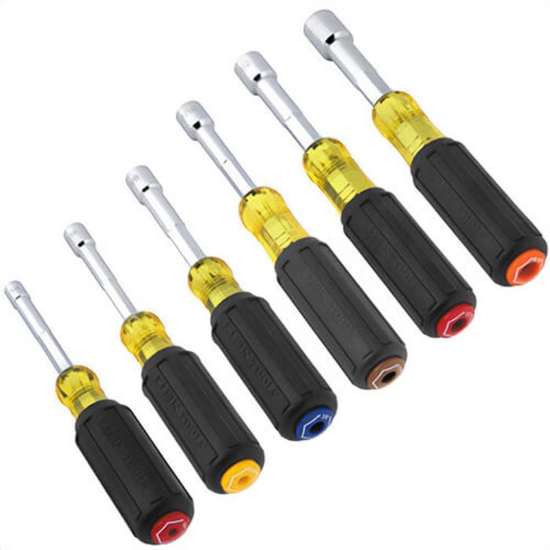 Klein 65456 Color-Coded Hollow-Shaft Heavy-Duty Nut Driver Set, Alloy Steel, 1/4 in, 5/16 in, 3/8 in, 7/16 in, 1/2 in , 9/16 in, 6 pc