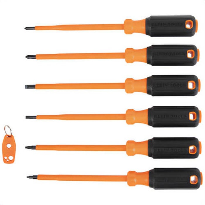 Klein 85077INSR Insulated Screwdriver Set Plus Magnetizer, Steel, Plastic, Orange, 6 in Shank, 7 pc