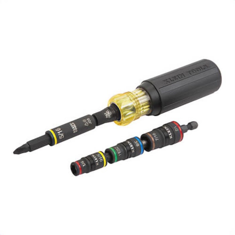 Klein 85517HD 11-in-1 Impact Rated Driver and Flip Socket Set, S2 Steel; Hardened Steel, Yellow/Black, 2 pc
