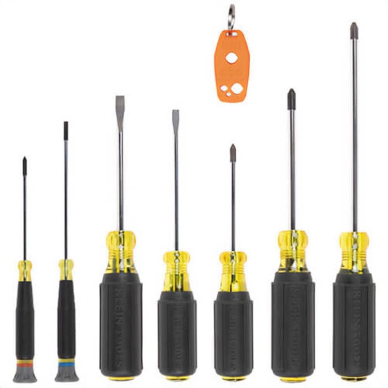 Klein 85808 All-Purpose Screwdriver Set, Non-Magnetic, Steel, Plastic with TPE Grip, Black, 8 pc