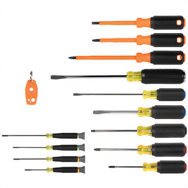 Klein 85814 Color-Coded Screwdriver Set, Non-Magnetic, Steel, 3 in to 7 in Shank, 14 pc