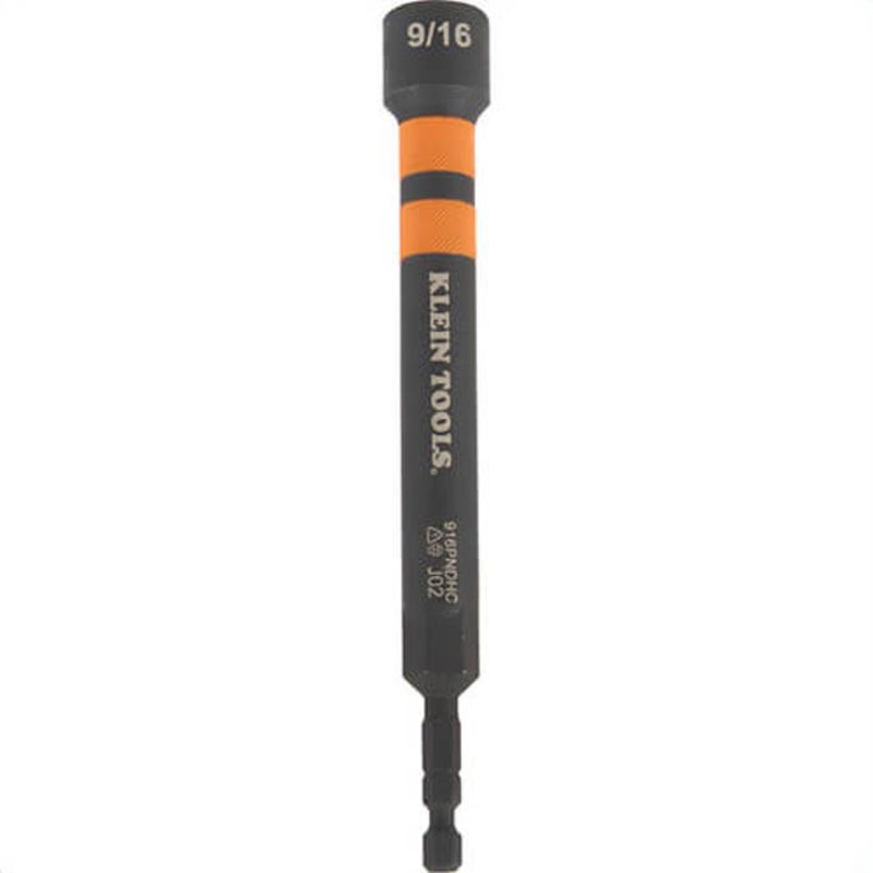 Klein 916PNDHC Hollow Magnetic Color-Coded Power Nut Driver, 9/16 in, Orange, Steel Alloy