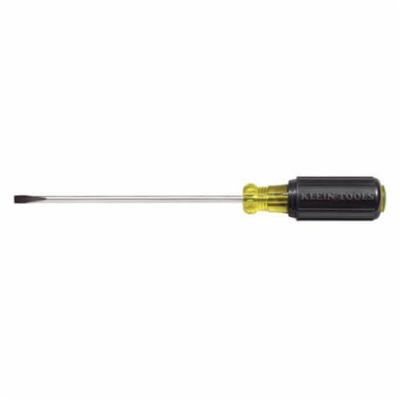 Klein Cushion-Grip 601-6 Screwdriver, 3/16 in Cabinet Point, Steel Shank, 9-3/4 in OAL, Acetate Handle, Polished Chrome