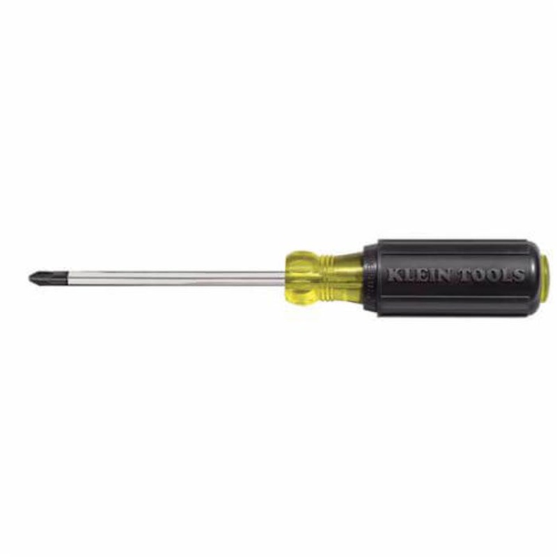 Klein Cushion-Grip 603-4 Screwdriver, #2 Phillips Point, Steel Shank, 8-1/4 in OAL, Acetate Handle, Polished Chrome