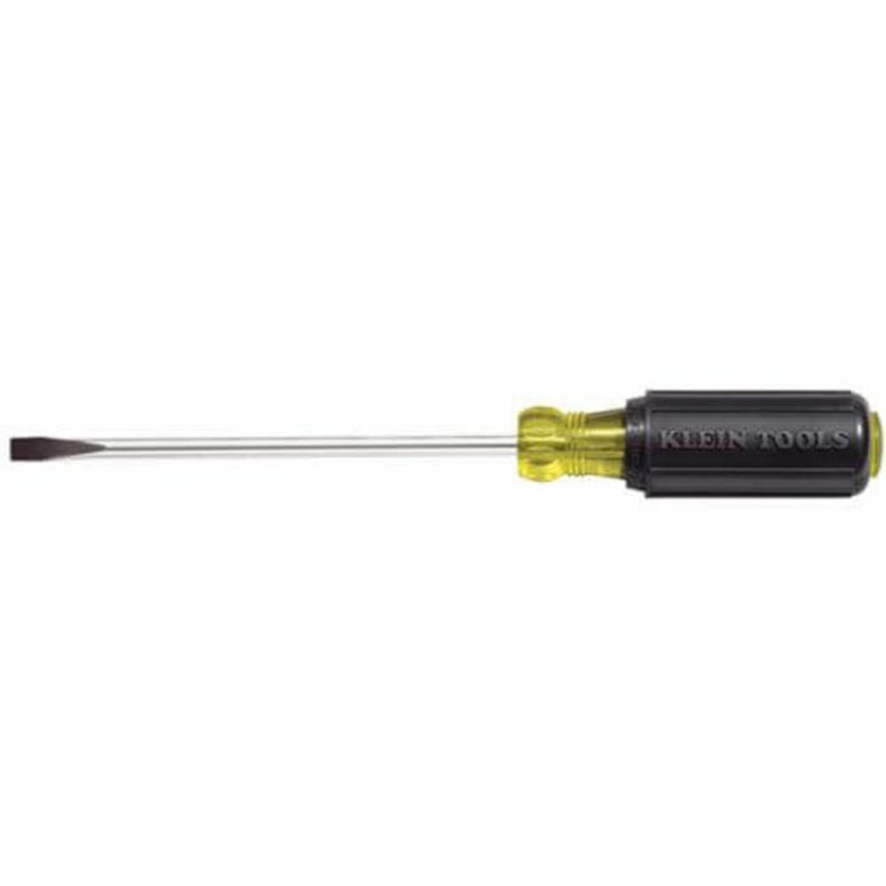 Klein Cushion-Grip 605-10 Screwdriver, 1/4 in Cabinet Point, Steel Shank, 14-11/32 in OAL, Acetate Handle, Polished Chrome