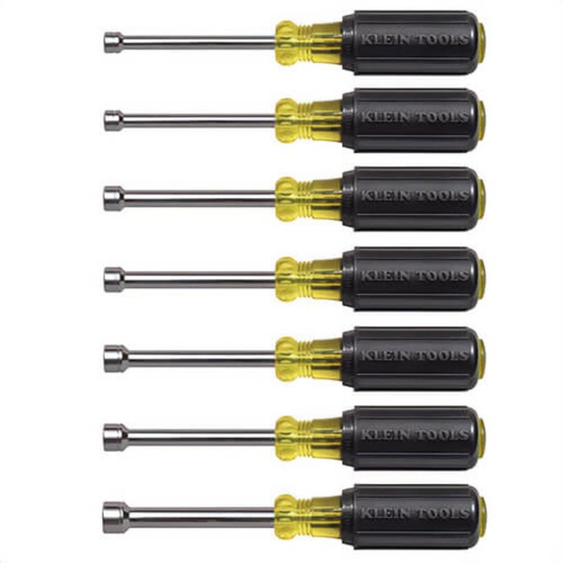 Klein Cushion-Grip 65160 Nut Driver Set, 5 to 10 mm, 7 pcs, 6-3/4 in OAL, Cushion Grip Handle, Rubber, Polished Chrome