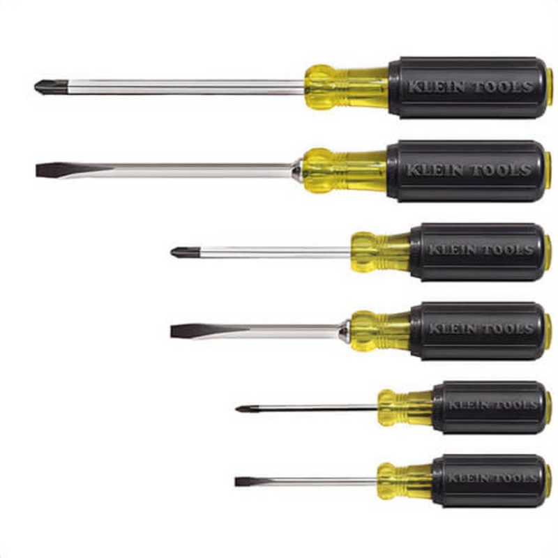 Klein Cushion-Grip 85074 Set, Imperial, 6 pc, Cushion Grip, Cabinet/Keystone/Phillips Screwdriver Types Included, Steel/Rubber, Polished Chrome, Black