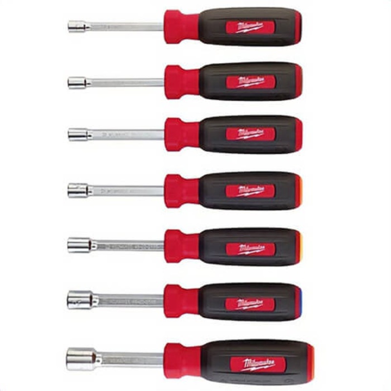 Milwaukee 48-22-2517 HollowCore Magnetic Nut Driver Set, 5 to 13 mm, 7 pc, 7-1/4 in OAL, Cushion Grip Handle, Steel