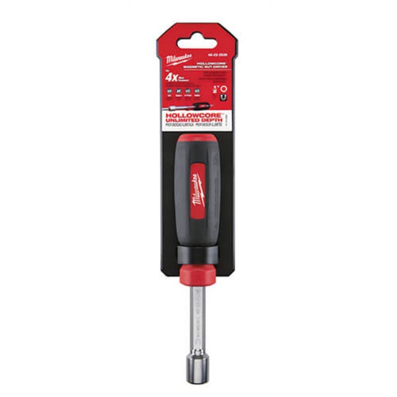 Milwaukee 48-22-2526 HollowCore Magnetic Nut Driver, 1/2 in, Hex/Hollow Shank, Black/Red, Polished Chrome