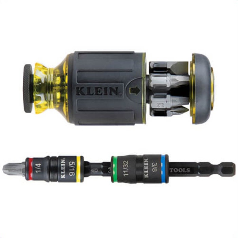 Klein 32308HD Impact Rated Stubby Driver Set 12-in-1 with Flip Sockets, Steel, 12 pc