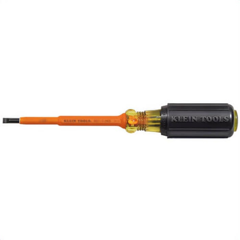Klein 601-4-INS Cushion-Grip Insulated Cabinet Screwdriver, 3/16 in Tip, 4 in Round Shank