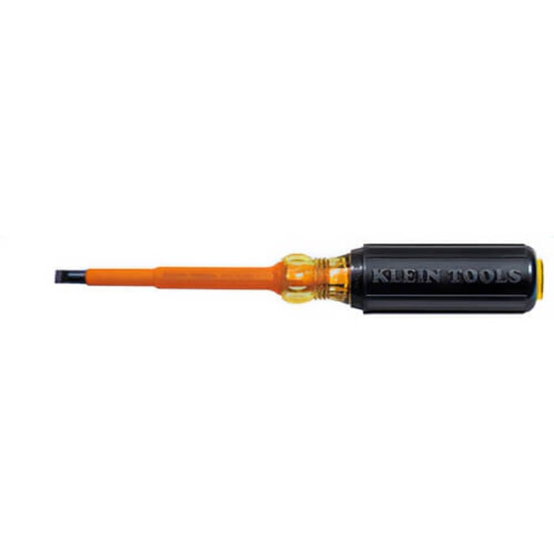 Klein 602-4-INS Cushion-Grip Insulated Cabinet Screwdriver, 1/4 in Tip, 4 in Round Shank