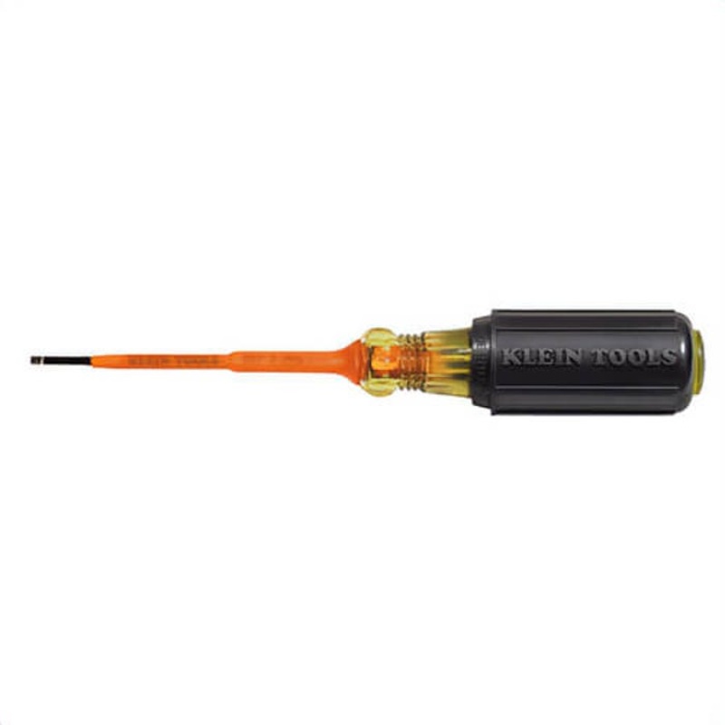 Klein 607-3-INS Cushion-Grip Insulated Cabinet Screwdriver, 3/32 in Tip, 3 in Round Shank