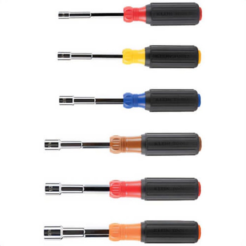 Klein 65411 Color-Coded Hollow-Shaft Heavy-Duty Nut Driver Set, Alloy Steel, 6 pc
