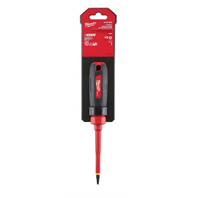 Milwaukee 48-22-2252 Screwdriver, #2 Square Point, Steel Shank, 8 in OAL, Plastic/Rubber Handle