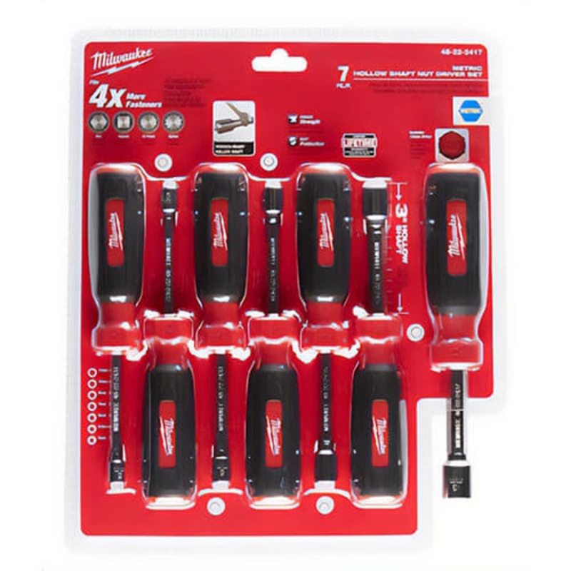 Milwaukee 48-22-2417 Nut Driver Set, 5 to 13 mm, 7 pc, 7-1/4 in OAL, Cushion Grip Handle, Steel, Polished Chrome