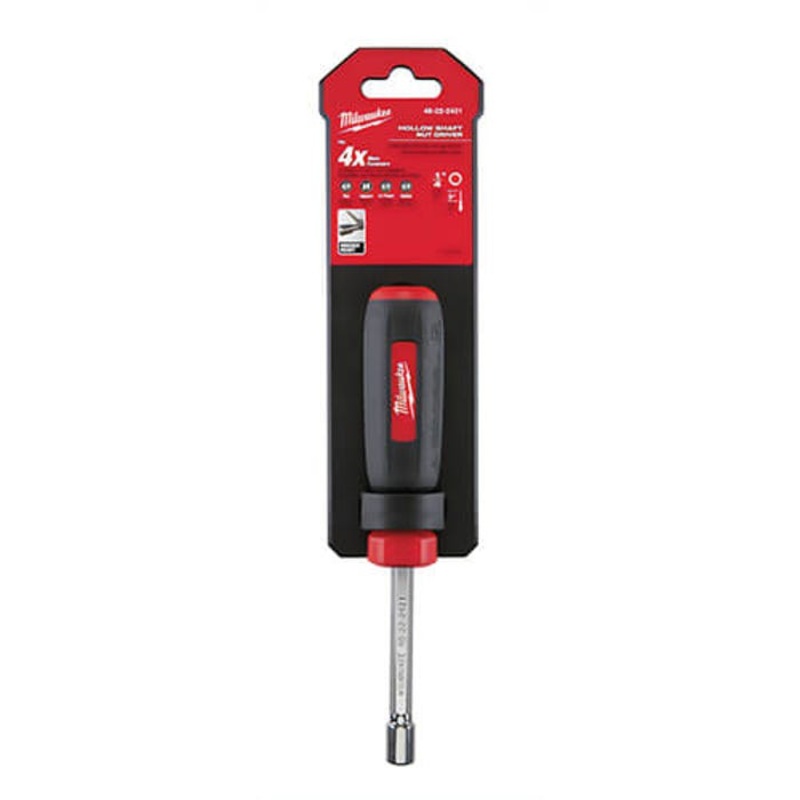 Milwaukee 48-22-2421 Nut Driver, 1/4 in, Hex/Hollow Shank, Black/Red Cushion Grip Handle, Polished Chrome