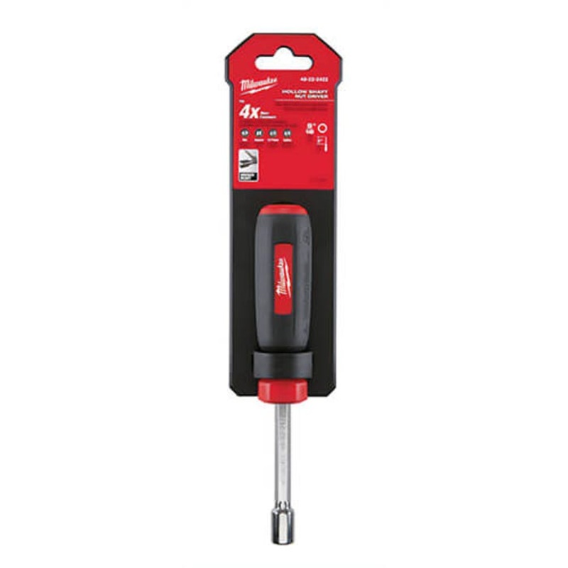 Milwaukee 48-22-2422 Nut Driver, 5/16 in, Hex/Hollow Shank, Black/Red Cushion Grip Handle, Polished Chrome