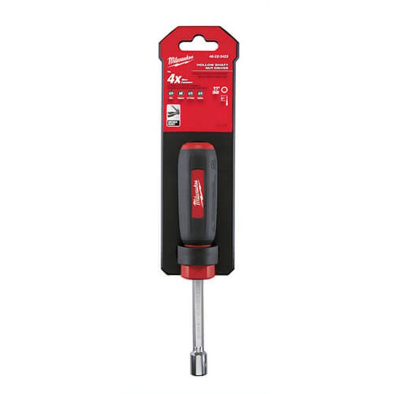 Milwaukee 48-22-2423 Nut Driver, 11/32 in, Hex/Hollow Shank, Black/Red Cushion Grip Handle, Polished Chrome