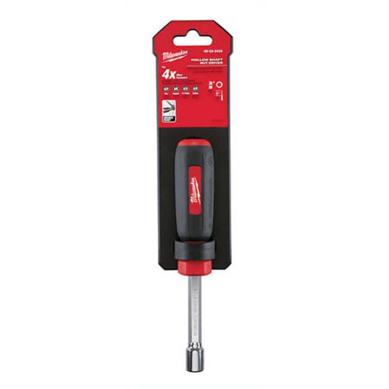 Milwaukee 48-22-2424 Nut Driver, 3/8 in, Hex/Hollow Shank, Black/Red Cushion Grip Handle, Polished Chrome