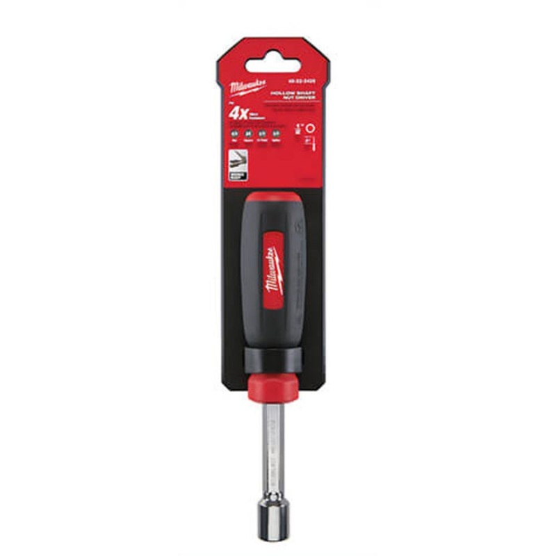 Milwaukee 48-22-2426 Nut Driver, 1/2 in, Hex/Hollow Shank, Black/Red Cushion Grip Handle, Polished Chrome