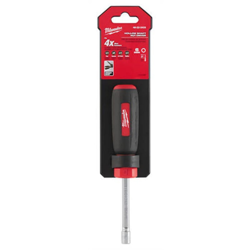 Milwaukee 48-22-2433 Nut Driver, 6 mm, Hex/Hollow Shank, Black/Red, Polished Chrome
