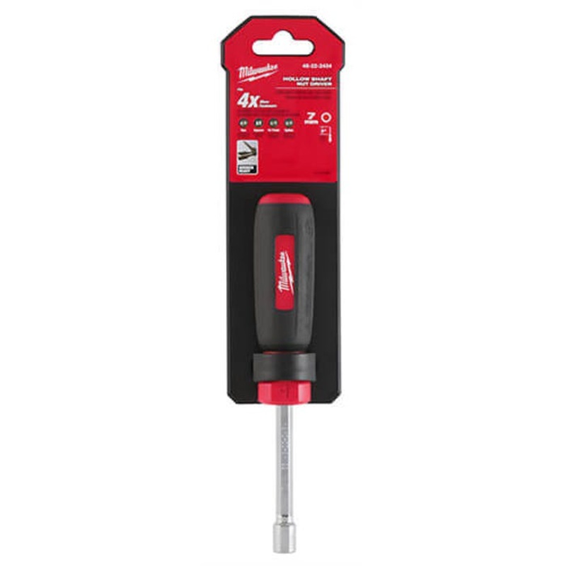 Milwaukee 48-22-2434 Nut Driver, 7 mm, Hex/Hollow Shank, Black/Red Cushion Grip Handle, Polished Chrome