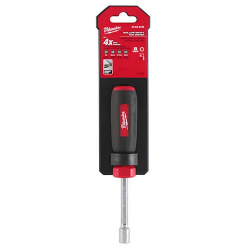 Milwaukee 48-22-2435 Nut Driver, 8 mm, Hex/Hollow Shank, Black/Red Cushion Grip Handle, Polished Chrome