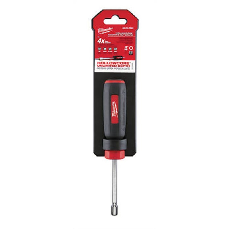 Milwaukee 48-22-2520 Magnetic Nut Driver, 3/16 in, Hex/Hollow Shank, Black/Red, Polished Chrome