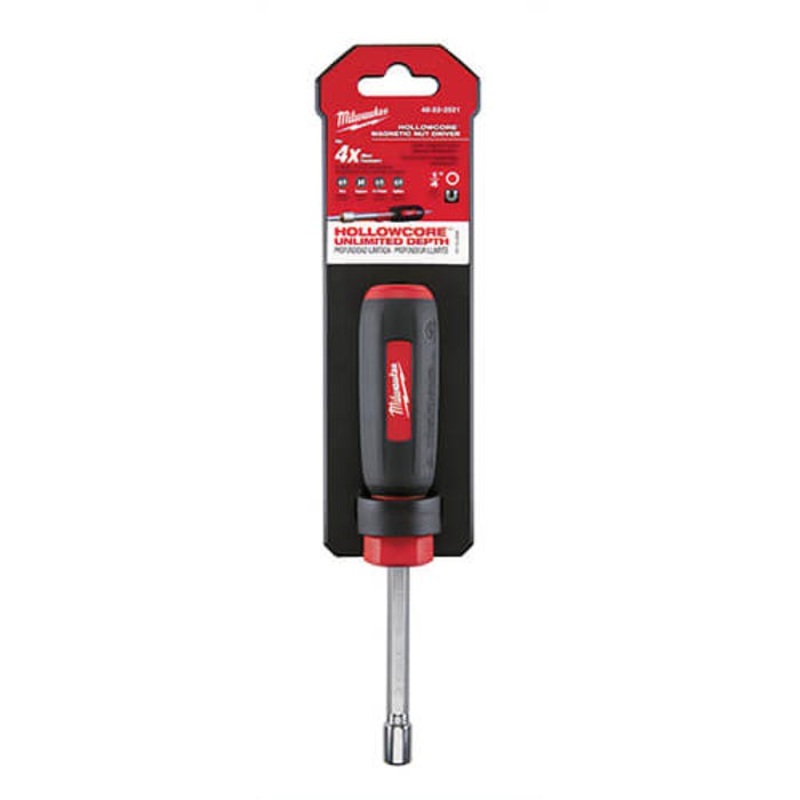 Milwaukee 48-22-2521 HollowCore Magnetic Nut Driver, 1/4 in, Hex Shank, Black/Red, Polished Chrome
