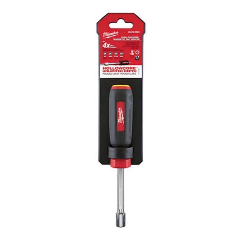 Milwaukee 48-22-2522 HollowCore Magnetic Nut Driver, 5/16 in, Hex Shank, Black/Red, Polished Chrome