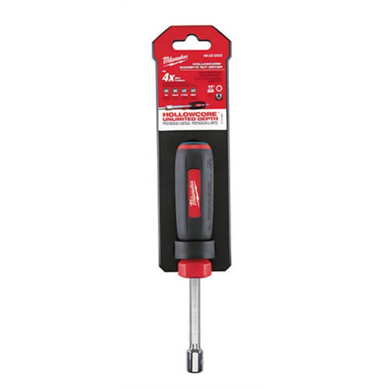 Milwaukee 48-22-2523 HollowCore Magnetic Nut Driver, 11/32 in, Hex/Hollow Shank, Black/Red, Polished Chrome