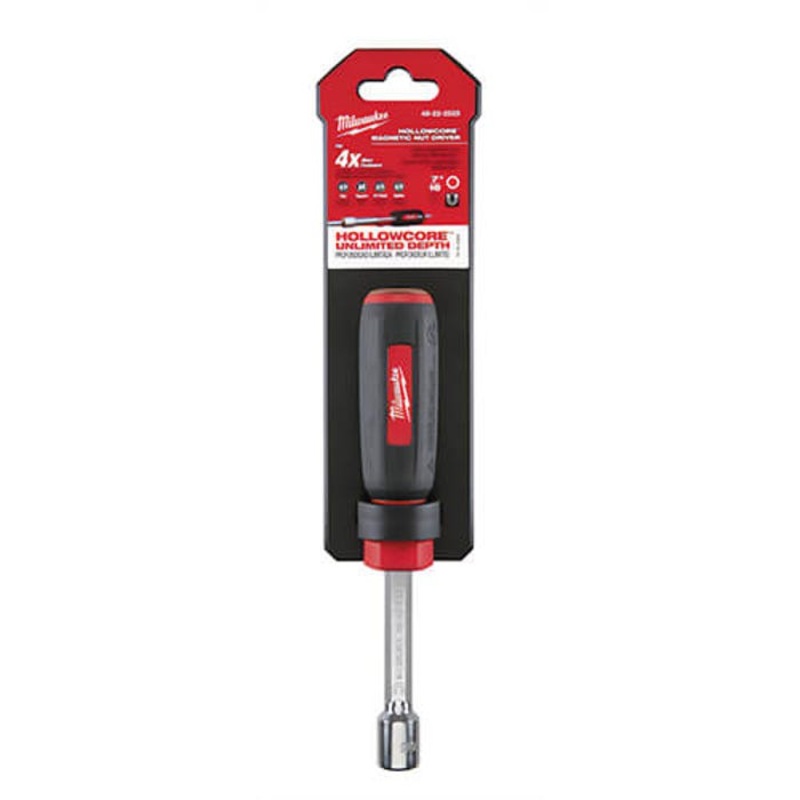 Milwaukee 48-22-2525 HollowCore Magnetic Nut Driver, 7/16 in, Hex Shank, Black/Red, Polished Chrome