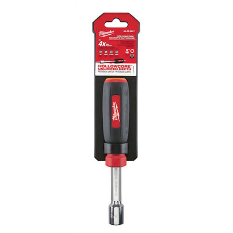Milwaukee 48-22-2527 HollowCore Magnetic Nut Driver, 9/16 in, Hex Shank, Black/Red, Polished Chrome