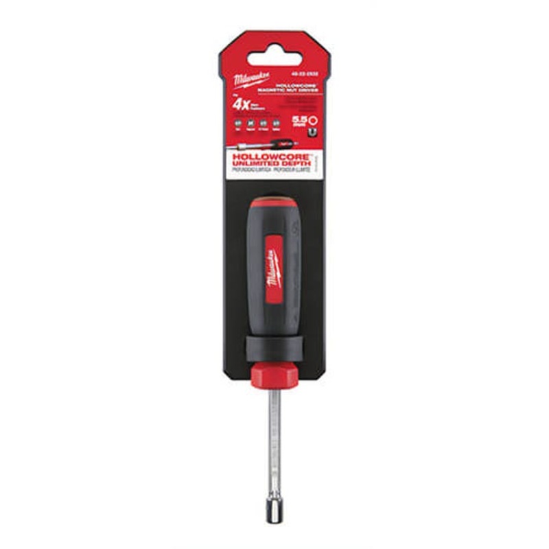 Milwaukee 48-22-2532 HollowCore Magnetic Nut Driver, 5.5 mm, Hex/Hollow Shank, Black/Red, Polished Chrome