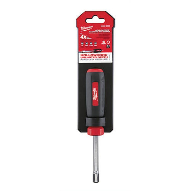 Milwaukee 48-22-2533 HollowCore Magnetic Nut Driver, 6 mm, Hex Shank, Polished Chrome