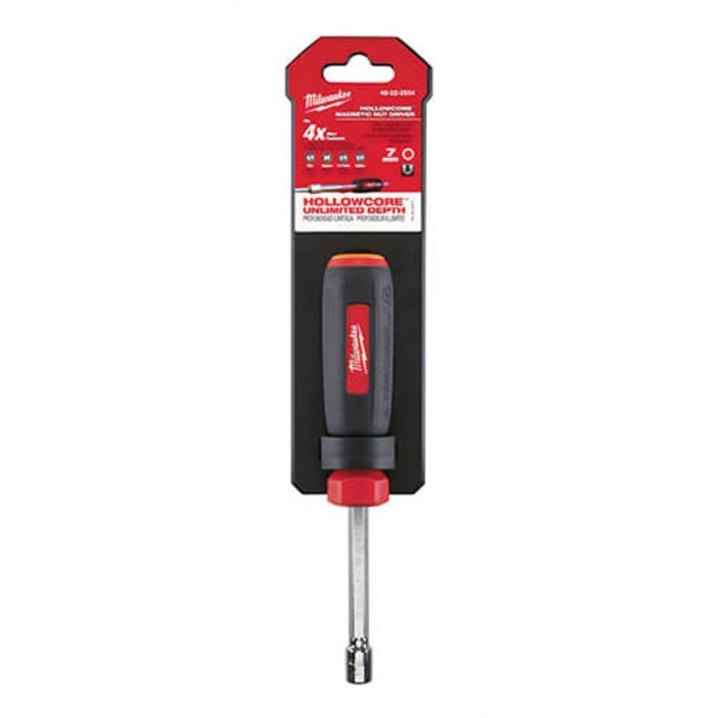 Milwaukee 48-22-2534 HollowCore Magnetic Nut Driver, 7 mm, Hex/Hollow Shank, Black/Red, Polished Chrome