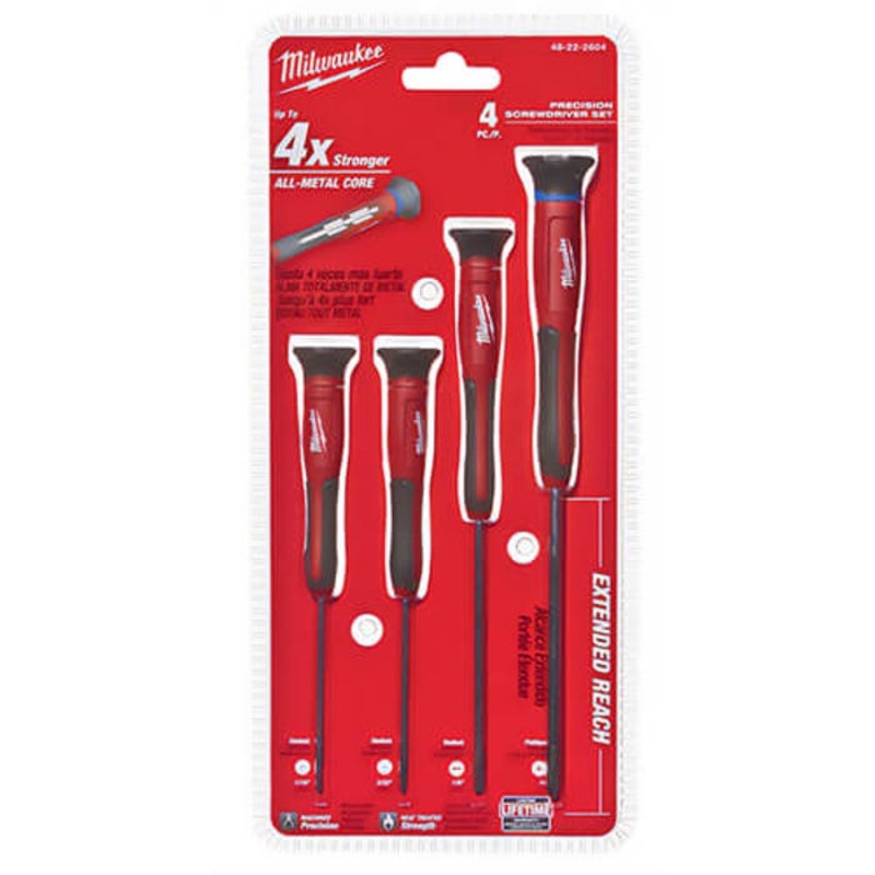 Milwaukee 48-22-2604 Screwdriver Set, 4 pc, Steel, Polished Chrome