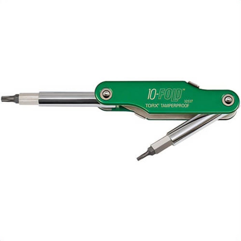 Klein 10-Fold 32537 10-in-1 Tamperproof Screwdriver, (2) 5/16 in, 1/4 in, (8) T7, T8, T9, T10, T15, T20, T25, T27 Nut Driver/Torx Point, 9.594 in OAL