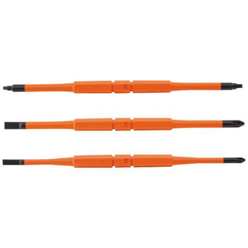 Klein 13157 Insulated Screwdriver Blade, Phillips/Slotted/Square Point, #1, #2, 1/4 in, 3/16 in Point, 7.48 in OAL, Double, Induction Hardened Steel
