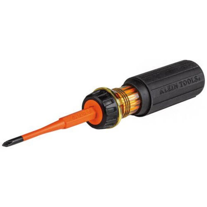 Klein 32286 2-in-1 Flip Blade Screwdriver, #1, 3/16 in Range, Phillips/Slotted Point, Cushion Grip Handle, Induction Hardened Steel, ASTM F1505